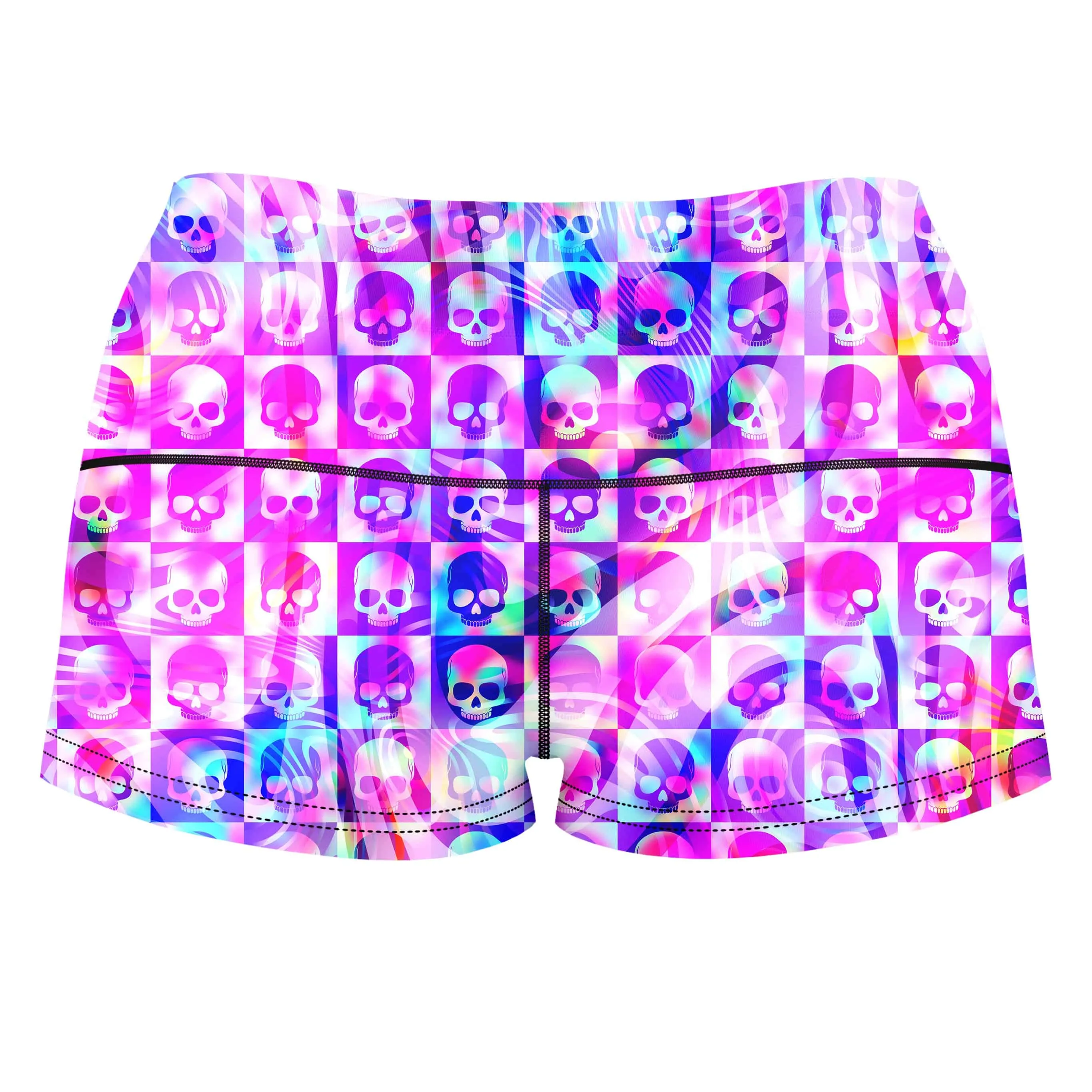 Skull Fam Pink High-Waisted Women's Shorts sold by iEDM product image thumbnail 2
