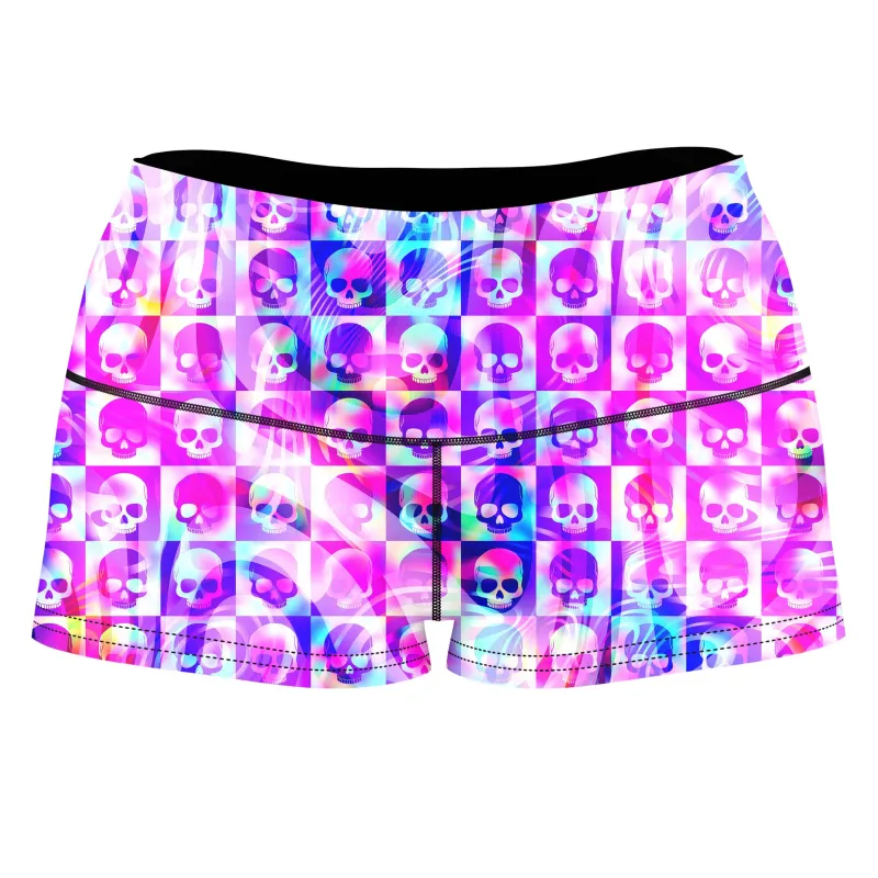 Skull Fam Pink High-Waisted Women's Shorts sold by iEDM