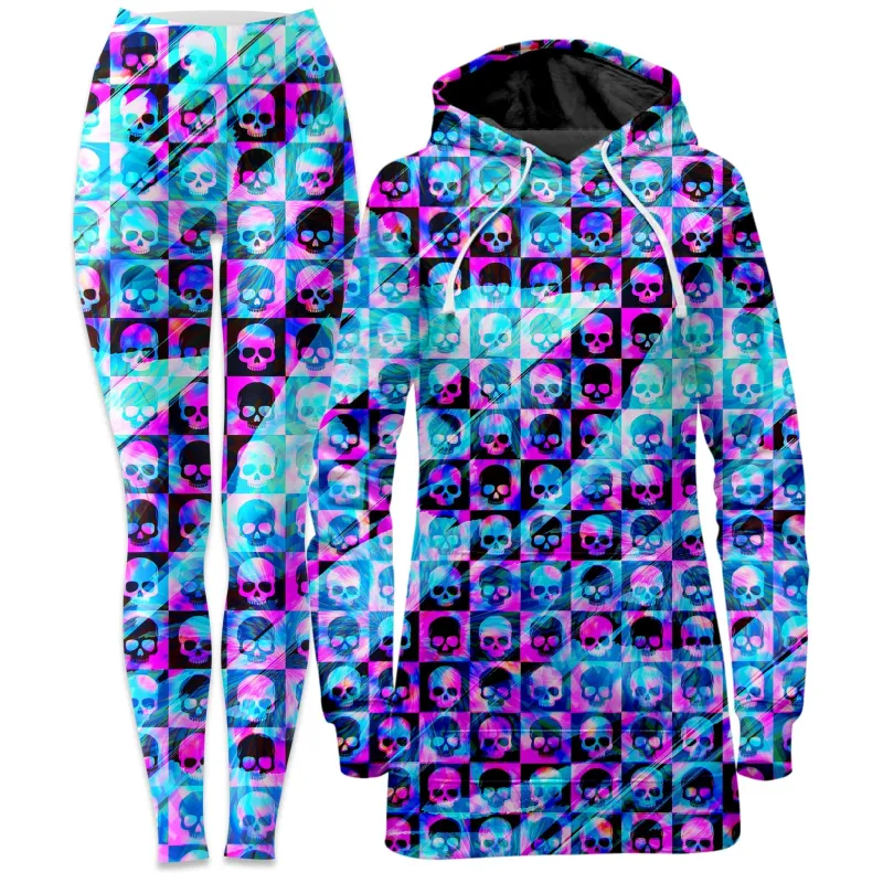 Skull Fam Blue Hoodie Dress and Leggings Combo sold by iEDM
