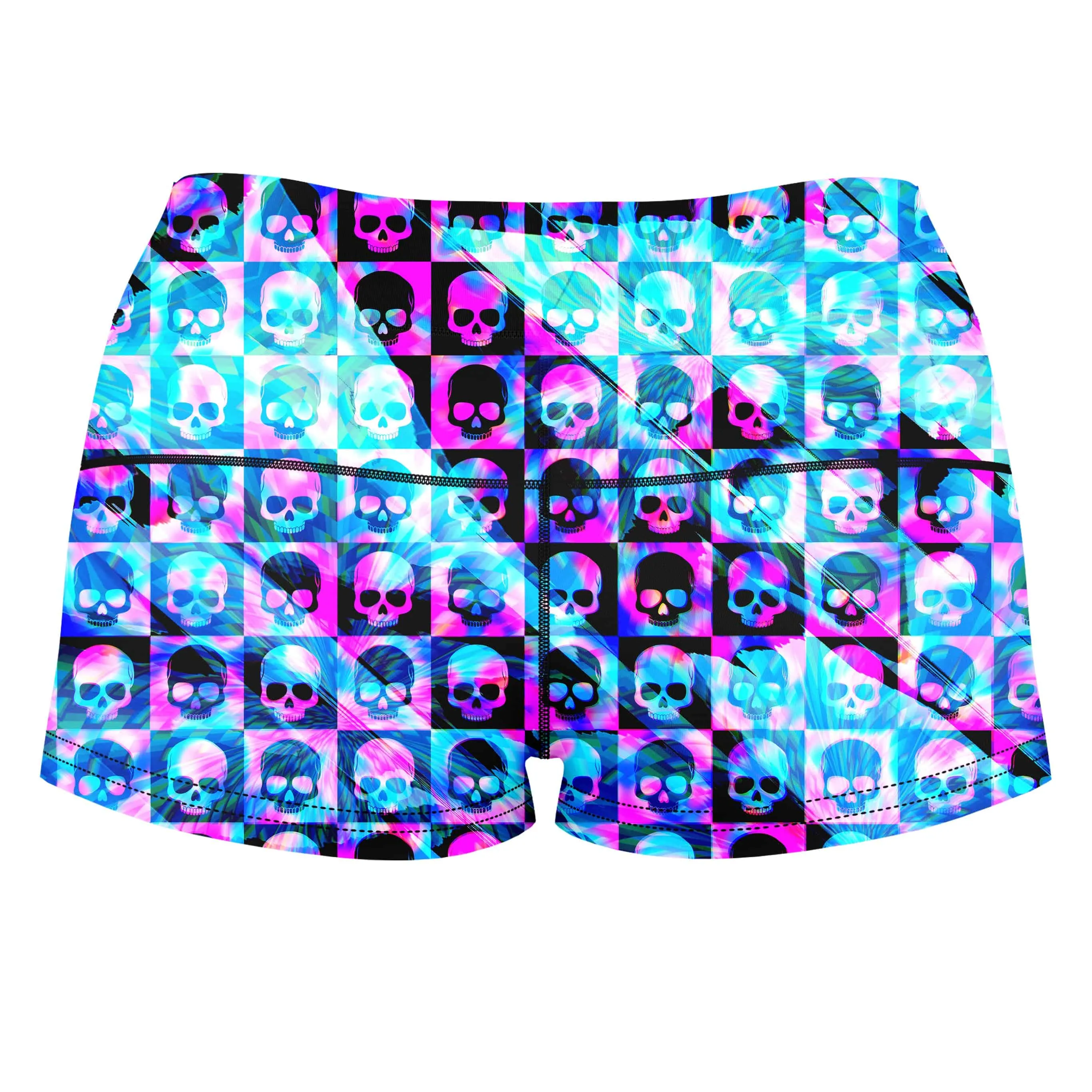 Skull Fam Blue High-Waisted Women's Shorts sold by iEDM product image thumbnail 2
