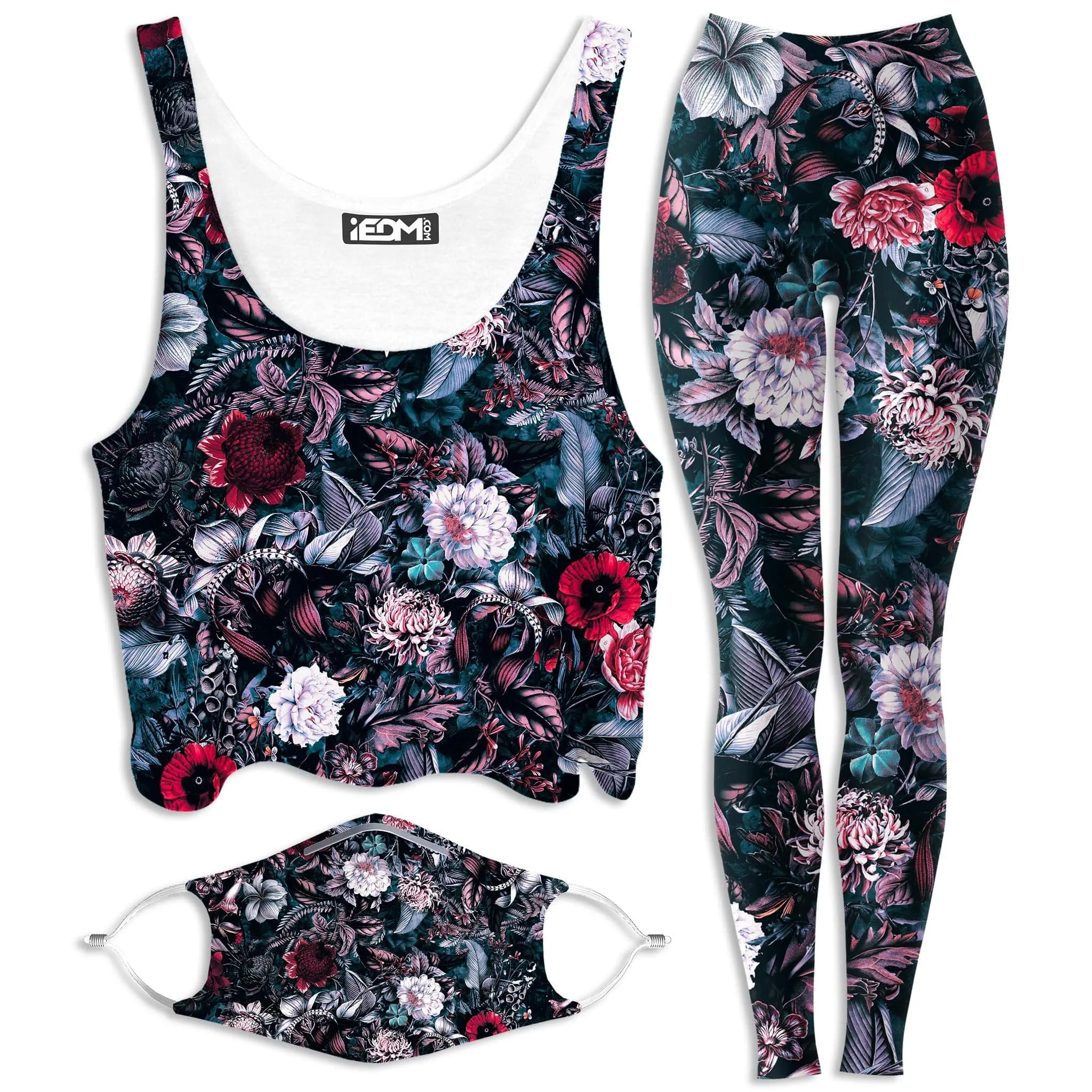 Blue Garden Crop Top and Leggings with PM 2.5 Face Mask Combo sold by iEDM