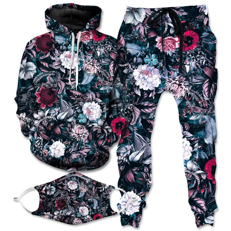 Blue Garden Hoodie and Joggers with PM 2.5 Face Mask Combo made by iEDM
