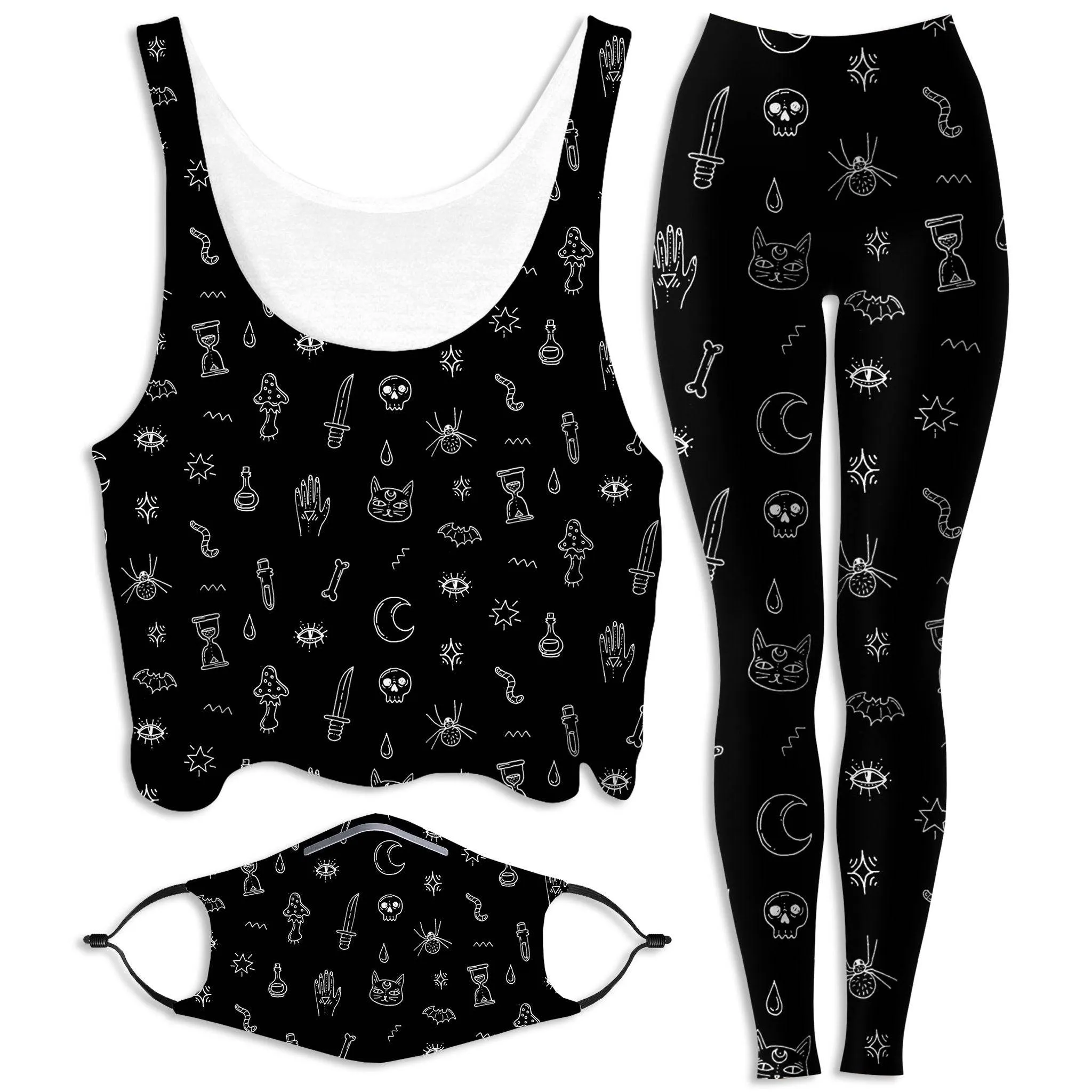 Black Pattern Crop Top and Leggings with PM 2.5 Face Mask Combo sold by iEDM