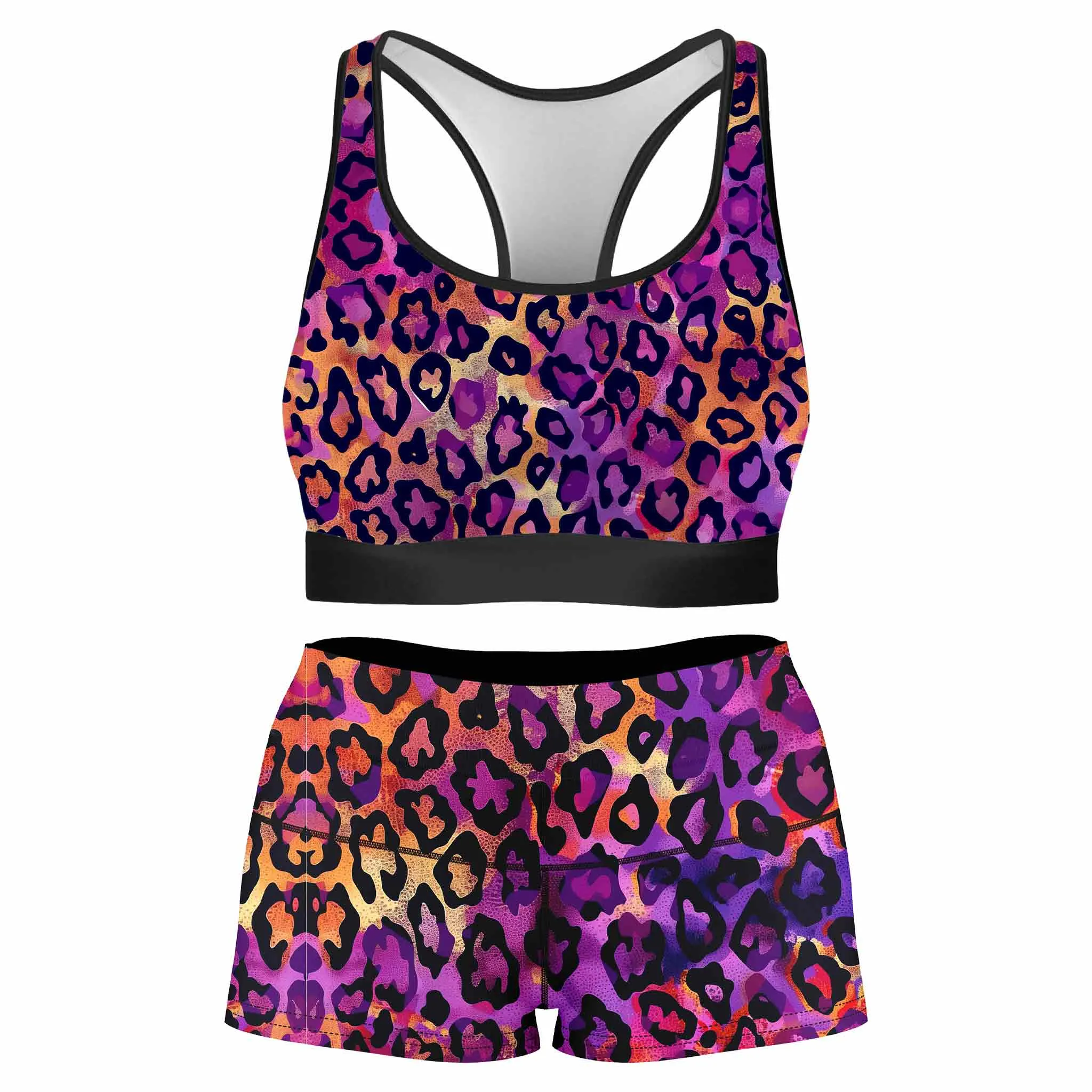 Neon Leopard Rave Bra and High Waist Booty Shorts Combo sold by iEDM