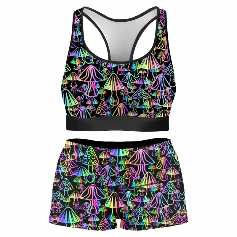 Magic Mushrooms Rave Bra and High Waist Booty Shorts Combo sold by iEDM