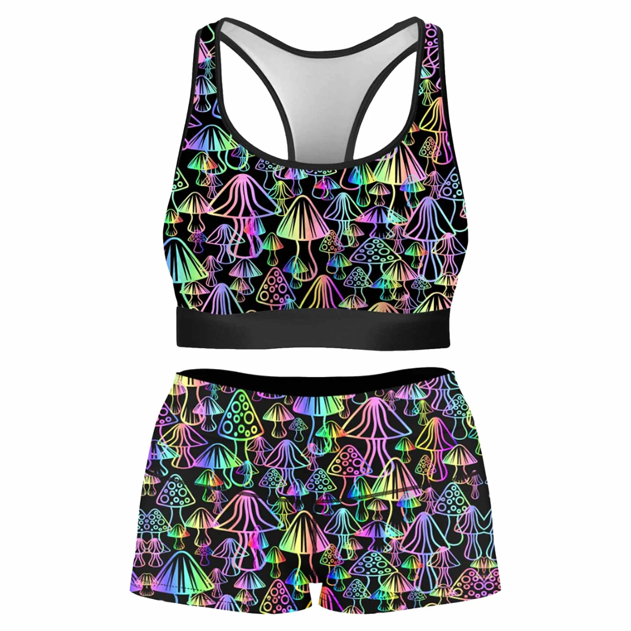 Magic Mushrooms Rave Bra and High Waist Booty Shorts Combo sold by iEDM