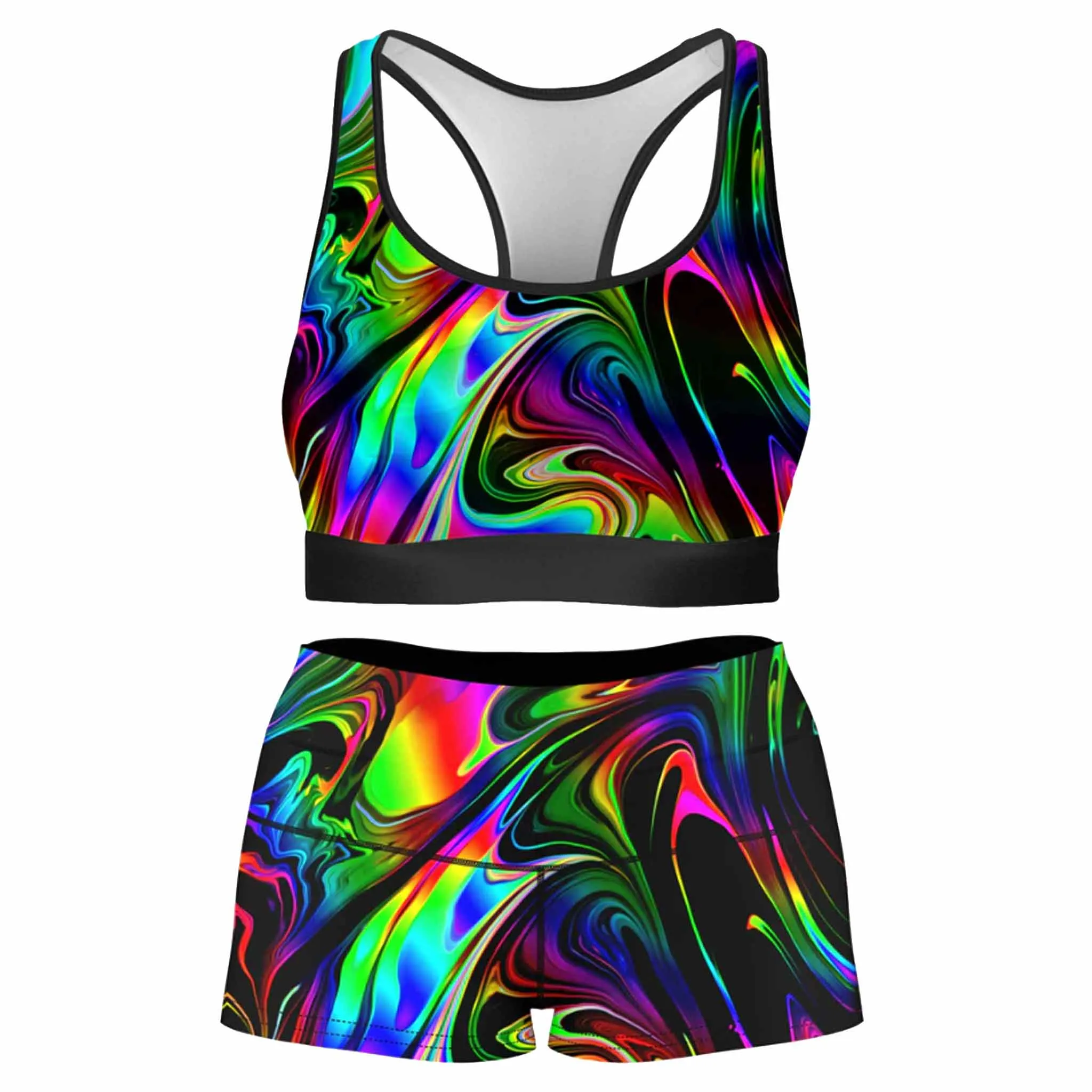 That Glow Flow Rave Bra and High Waist Booty Shorts Combo sold by iEDM