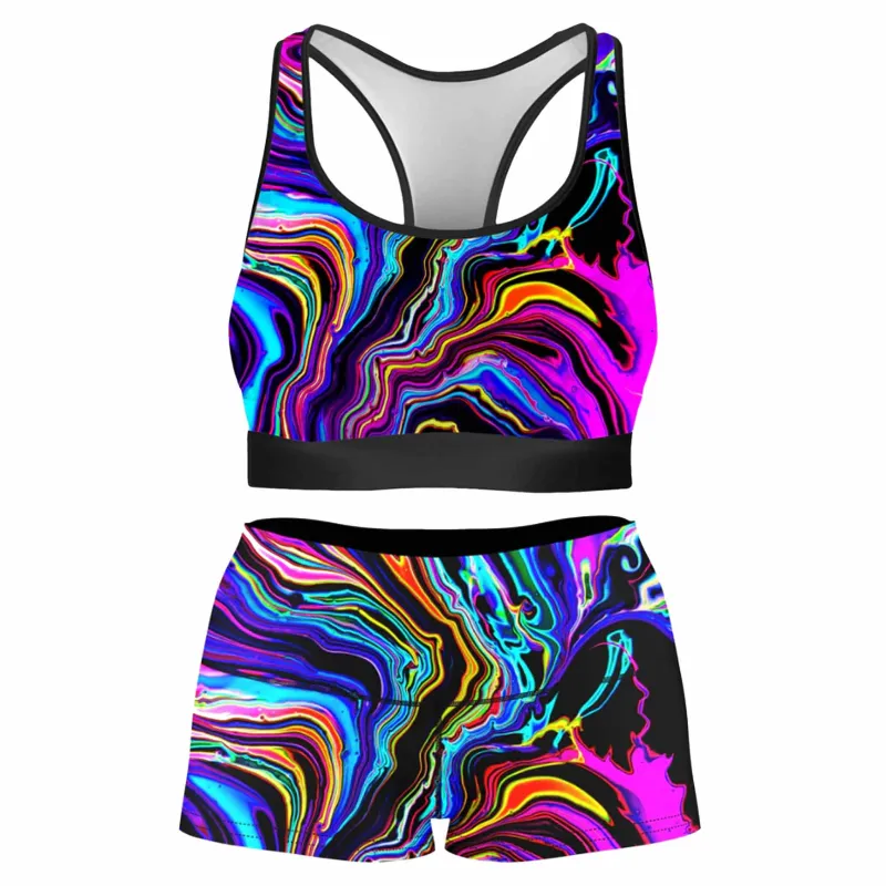 Neon Rift Rave Bra and High Waist Booty Shorts Combo sold by iEDM