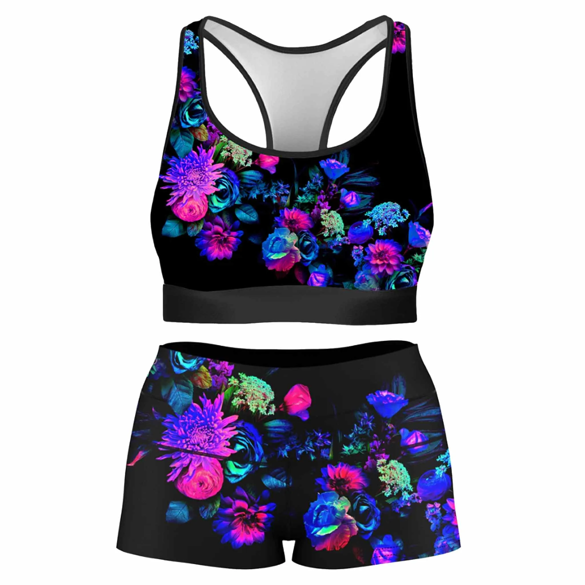 Darkest Bloom Rave Bra and High Waist Booty Shorts Combo sold by iEDM