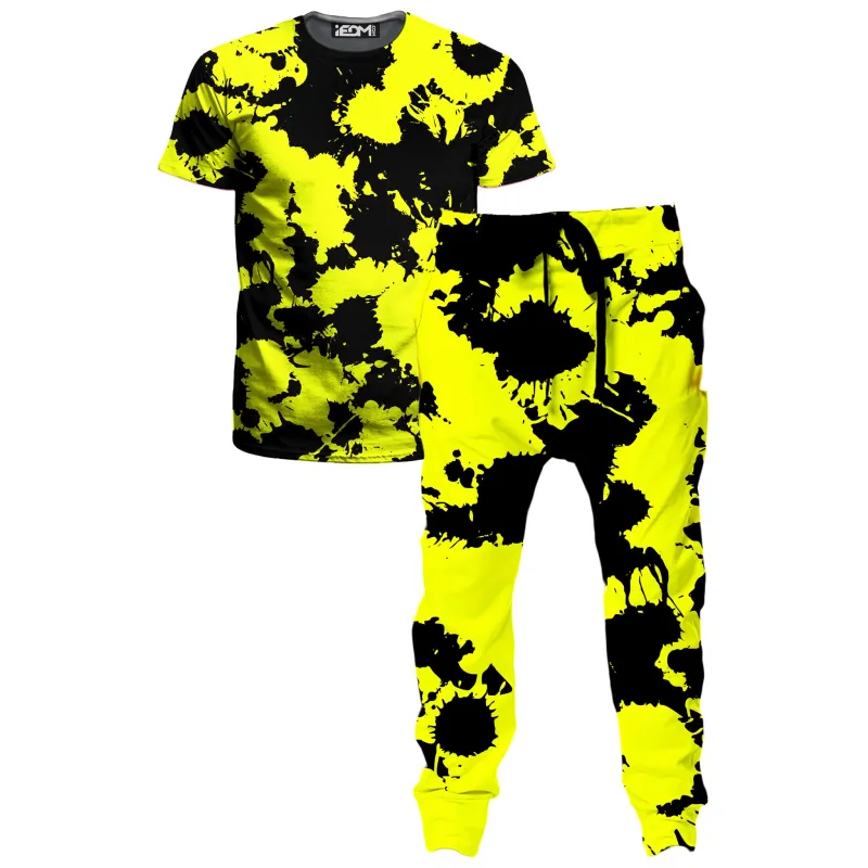 Yellow and Black Paint Splatter T-Shirt and Joggers Combo sold by iEDM