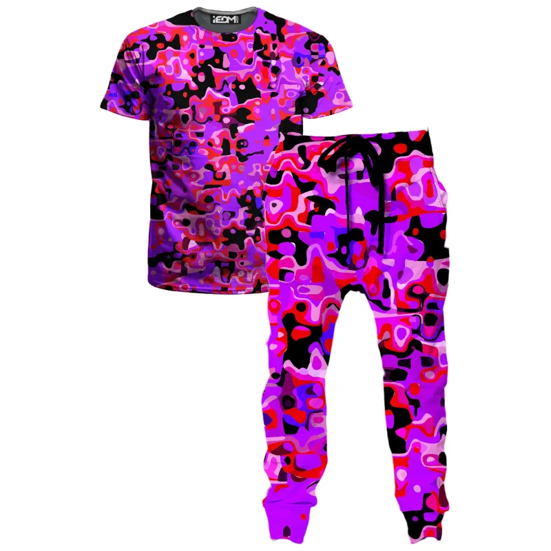 Purple Red and Black Rave Camo Melt T-Shirt and Joggers Combo made by iEDM