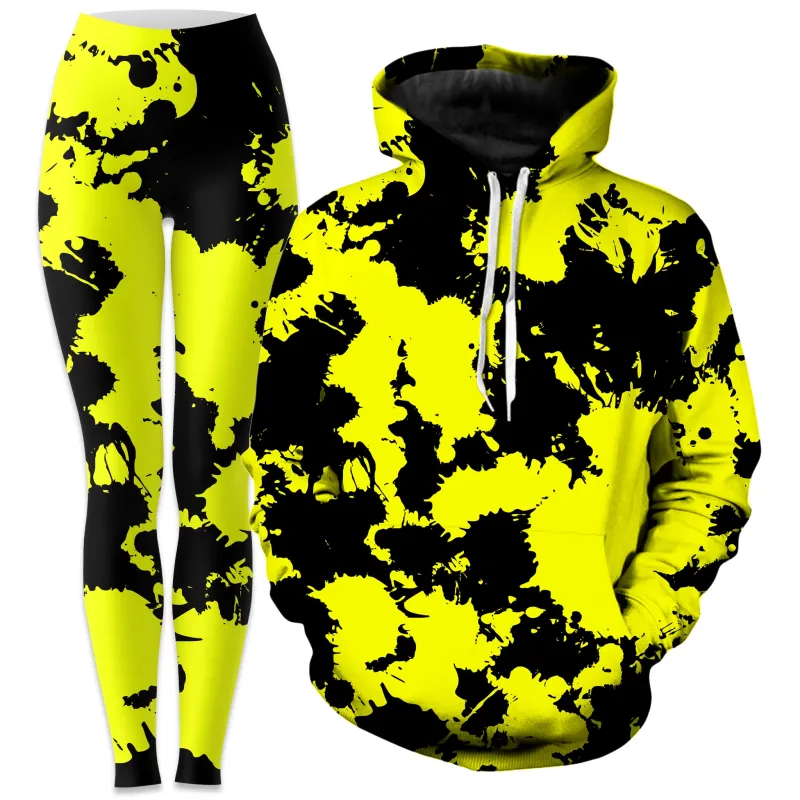 Yellow and Black Paint Splatter Hoodie and Leggings Combo sold by iEDM