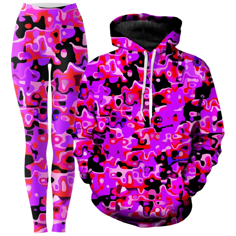 Purple Red and Black Rave Camo Melt Hoodie and Leggings Combo sold by iEDM