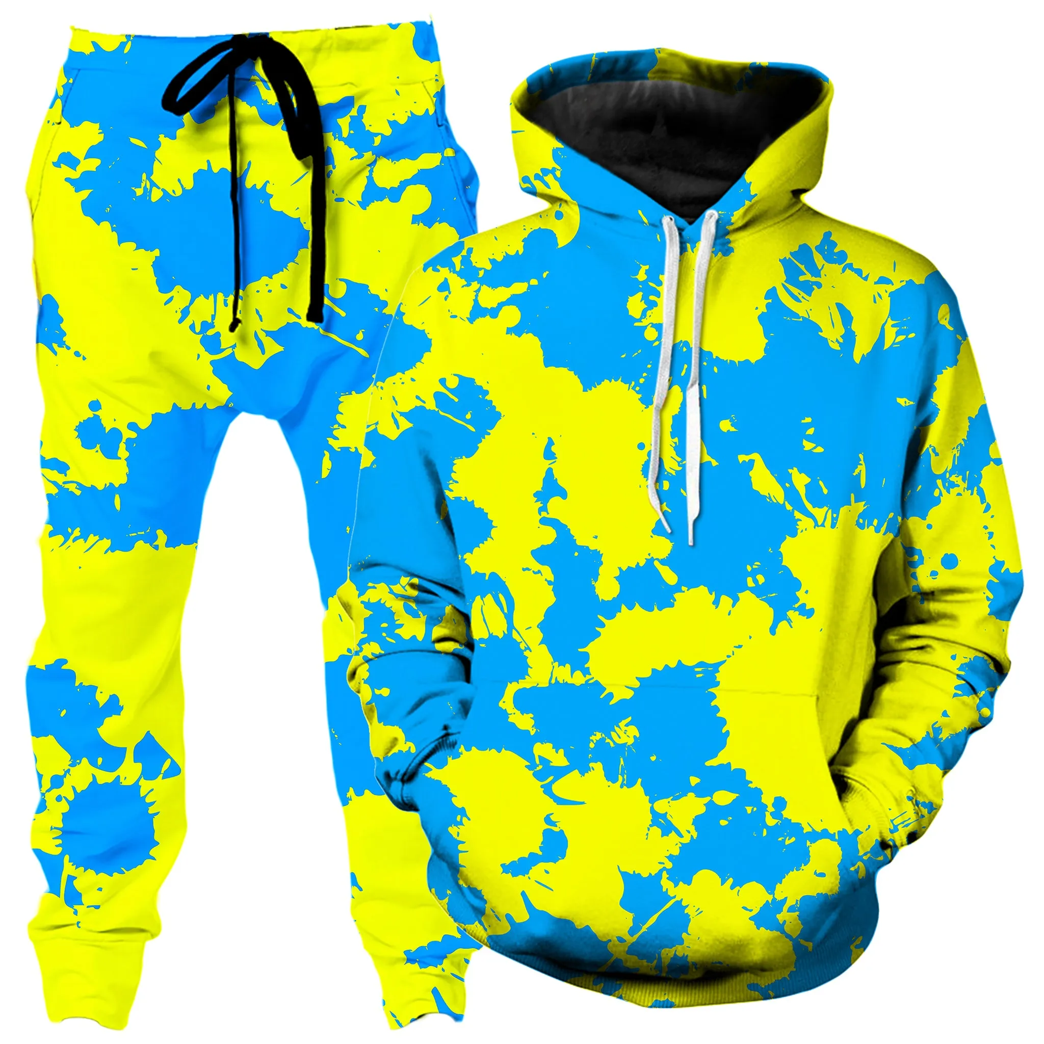 Yellow and Blue Paint Splatter Hoodie and Joggers Combo sold by iEDM
