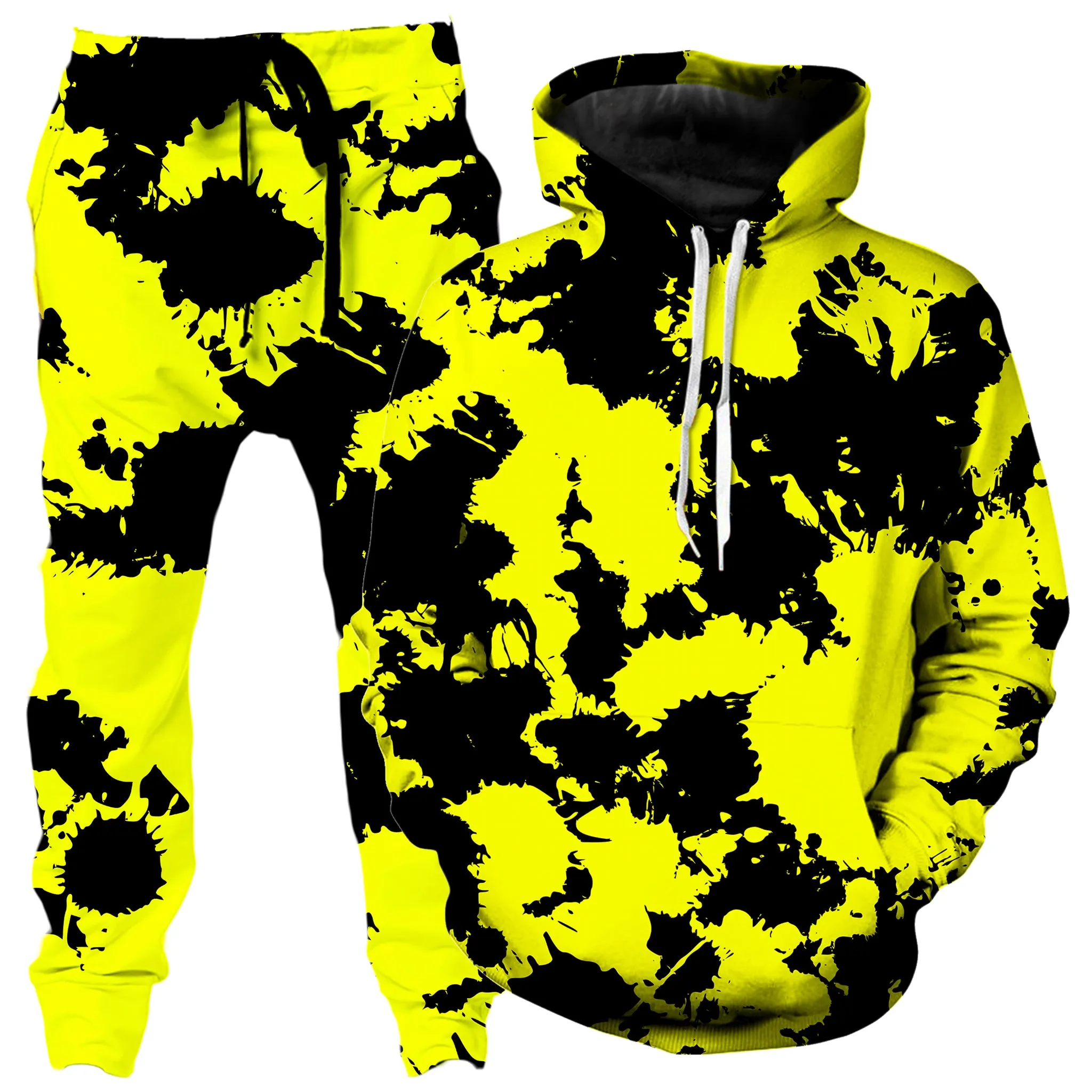 Yellow and Black Paint Splatter Hoodie and Joggers Combo sold by iEDM