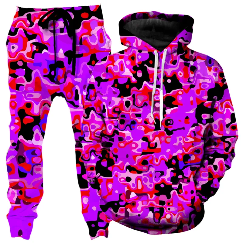 Purple Red and Black Rave Camo Melt Hoodie and Joggers Combo made by iEDM