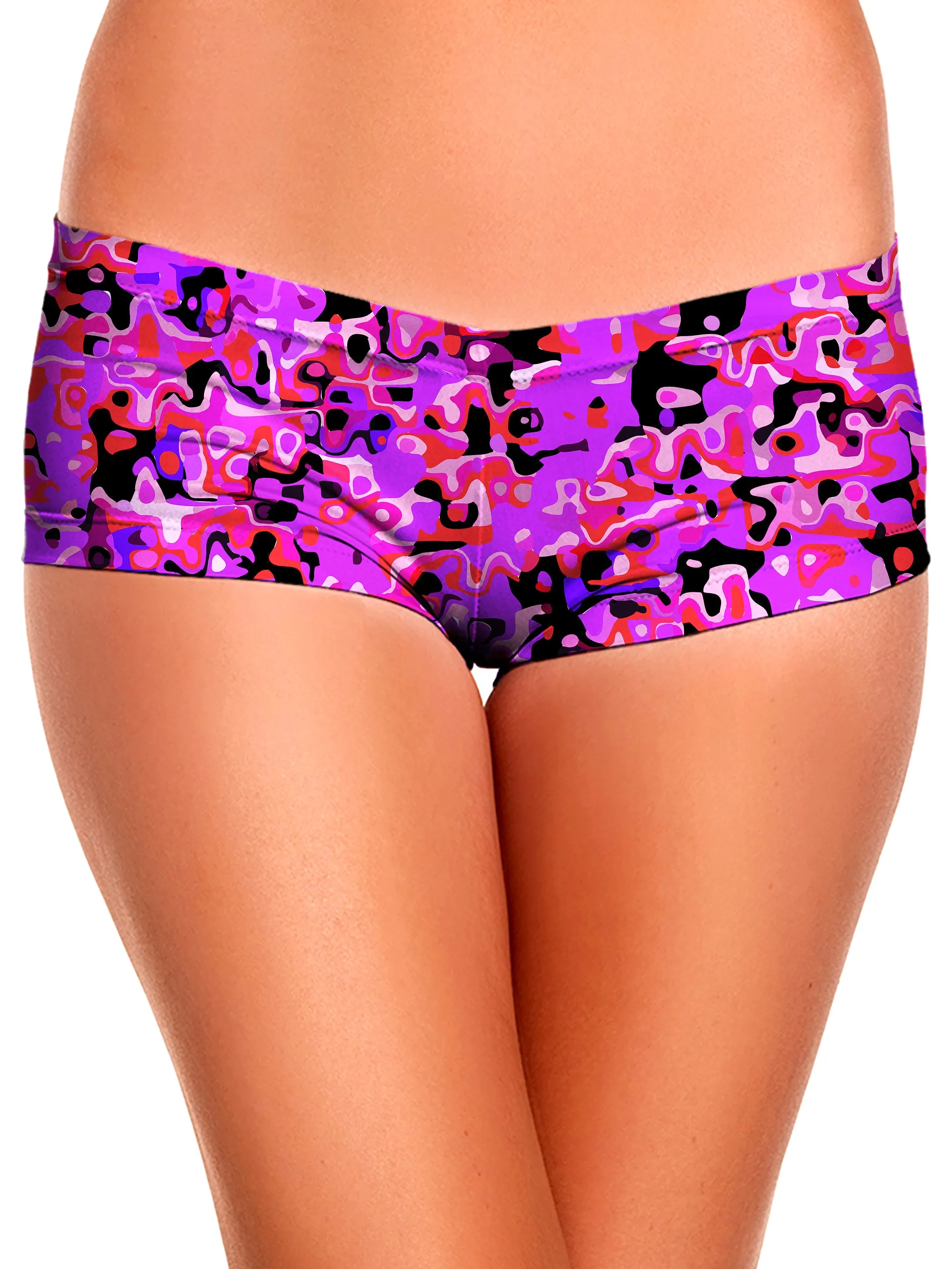 Purple Red and Black Rave Camo Melt Crop Top and Booty Shorts Combo sold by iEDM product image thumbnail 3