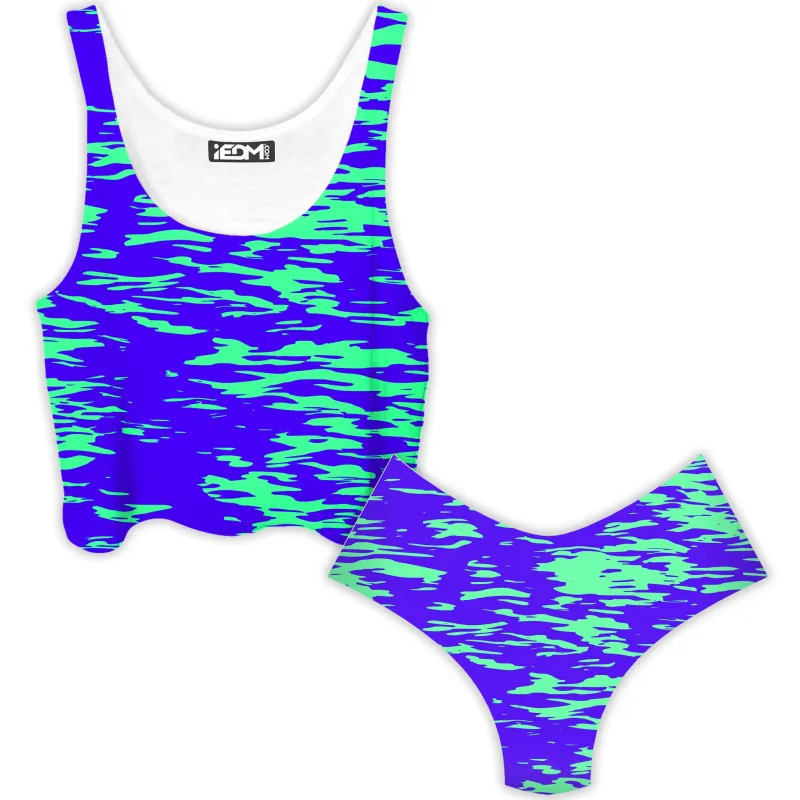 Purple Mint Rave Zebra Stripe Crop Top and Booty Shorts Combo sold by iEDM