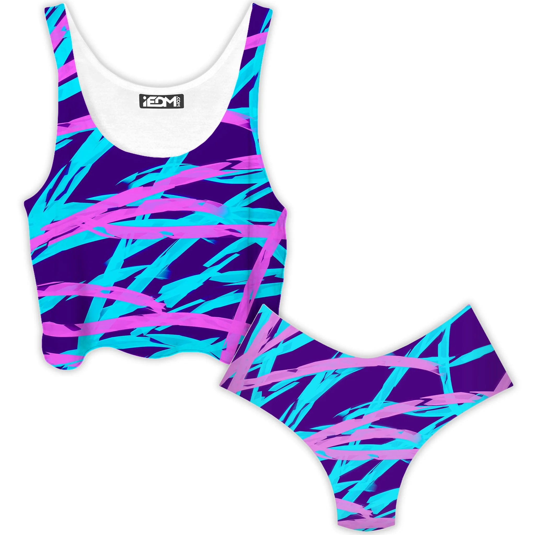Purple and Blue Rave Abstract Crop Top and Booty Shorts Combo sold by iEDM