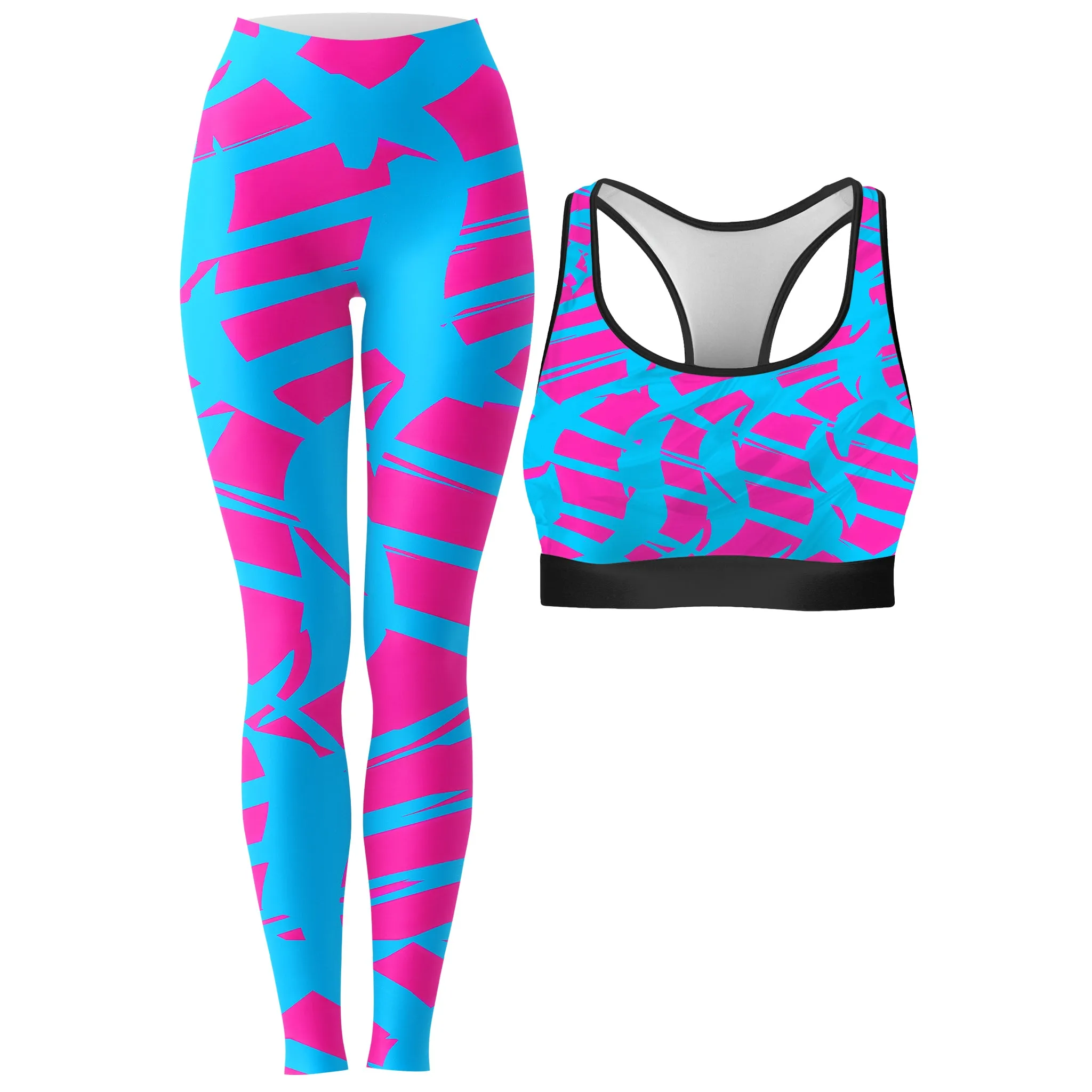 Pink and Blue Squiggly Rave Checkered Rave Bra and Leggings Combo sold by iEDM