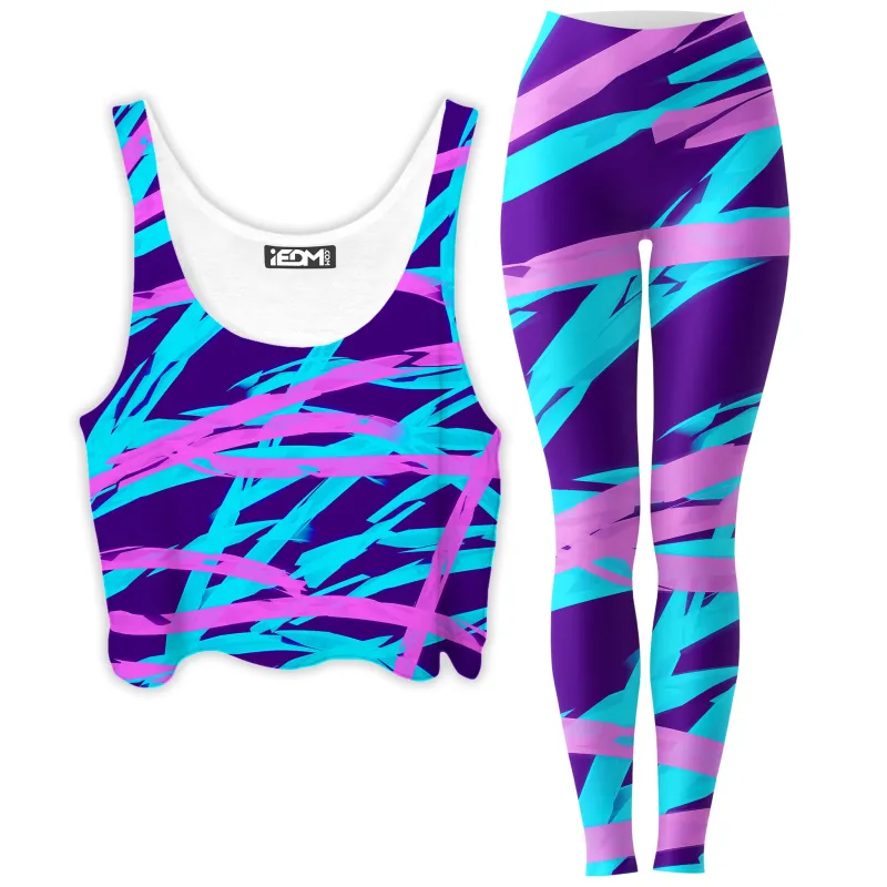 Purple and Blue Rave Abstract Crop Top and Leggings Combo sold by iEDM