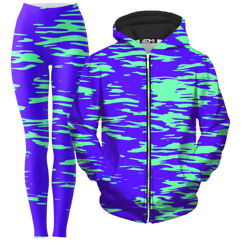 Purple Mint Rave Zebra Stripe Zip-Up Hoodie and Leggings Combo sold by iEDM