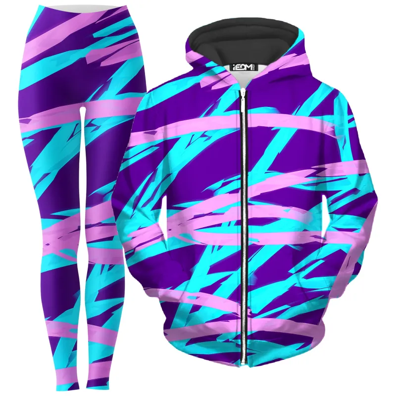 Purple and Blue Rave Abstract Zip-Up Hoodie and Leggings Combo sold by iEDM