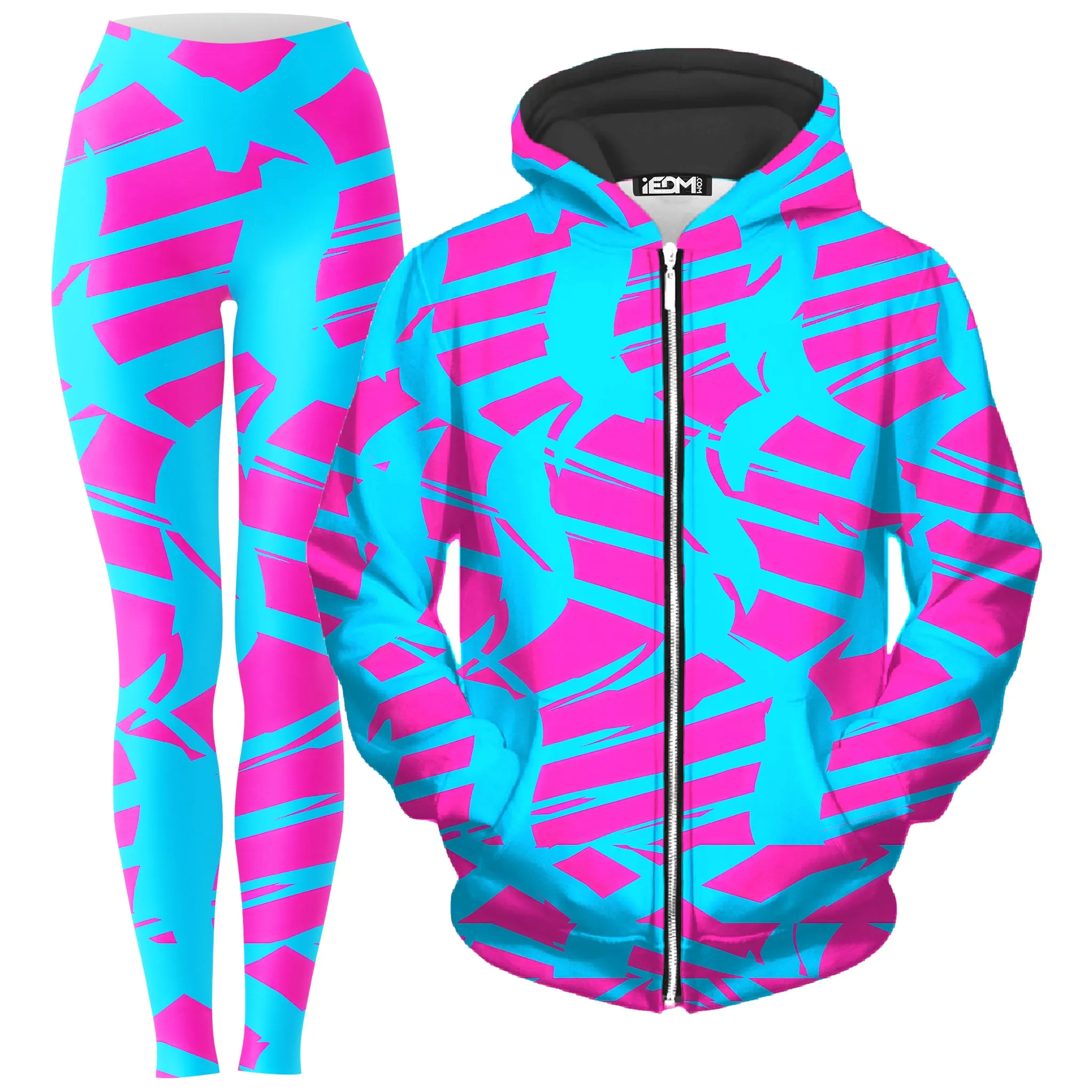 Pink and Blue Squiggly Rave Checkered Zip-Up Hoodie and Leggings Combo sold by iEDM