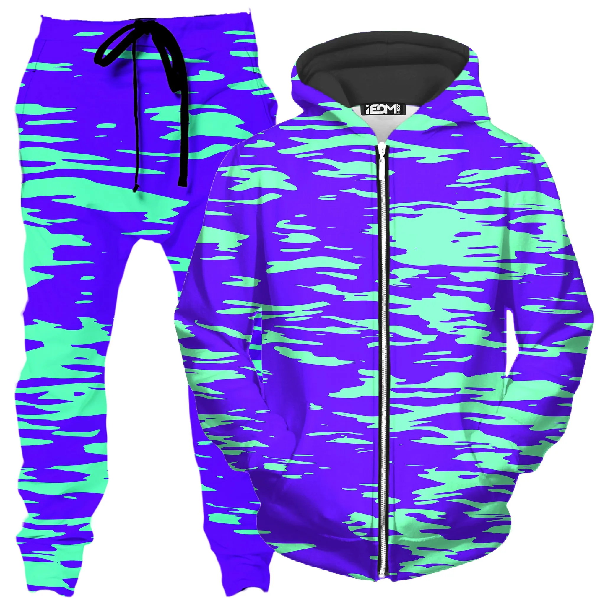 Purple Mint Rave Zebra Stripe Zip-Up Hoodie and Joggers Combo sold by iEDM