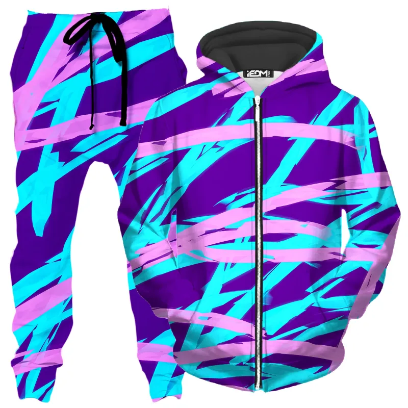 Purple and Blue Rave Abstract Zip-Up Hoodie and Joggers Combo sold by iEDM