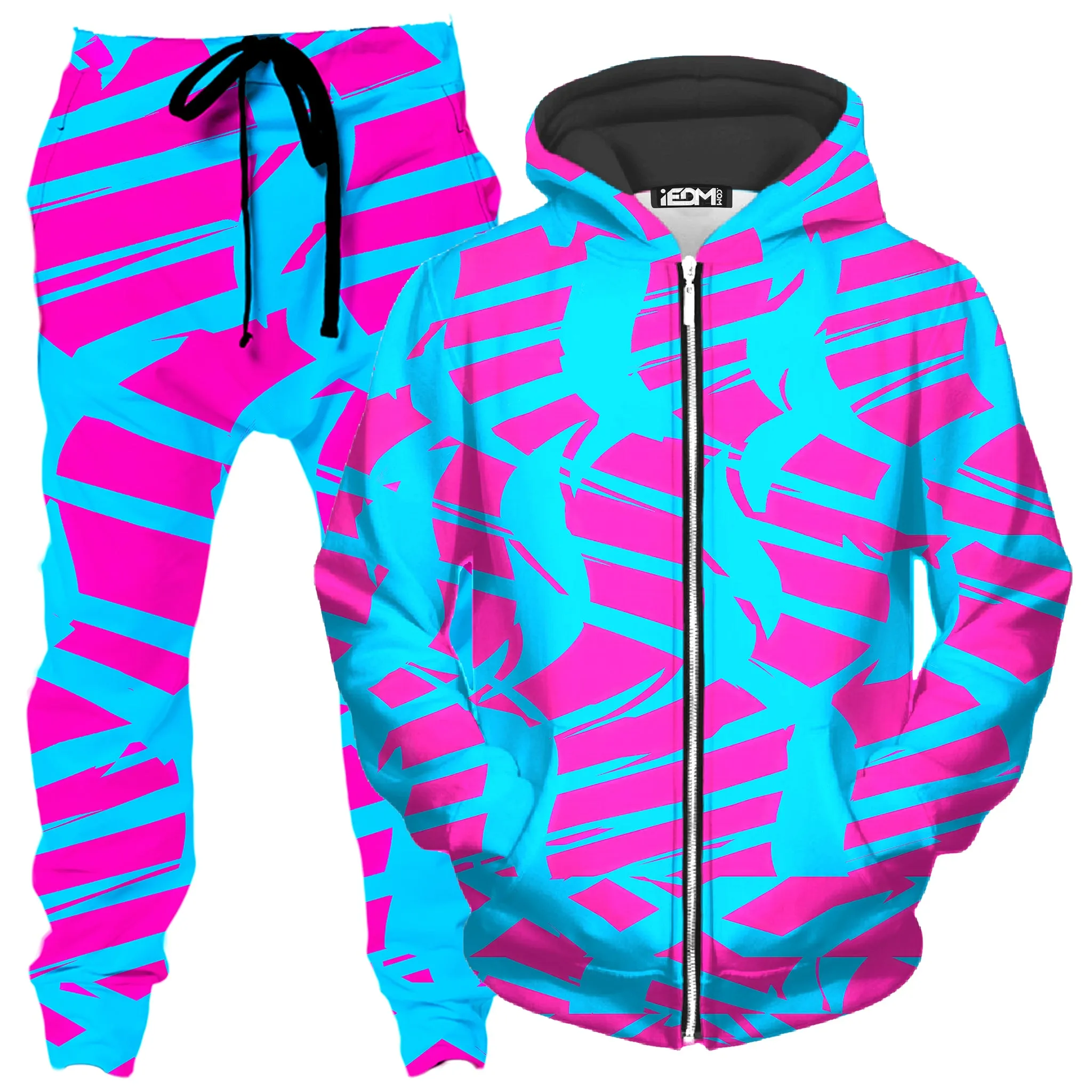 Pink and Blue Squiggly Rave Checkered Zip-Up Hoodie and Joggers Combo sold by iEDM