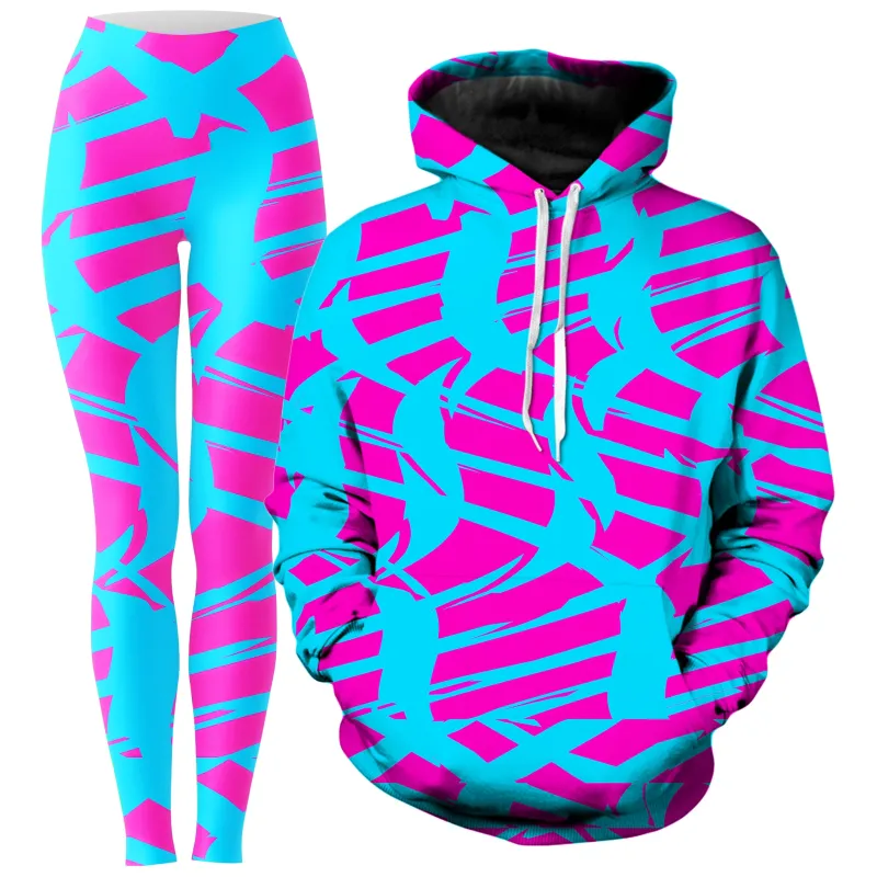 Pink and Blue Squiggly Rave Checkered Hoodie and Leggings Combo sold by iEDM