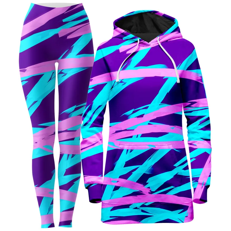 Purple and Blue Rave Abstract Hoodie Dress and Leggings Combo sold by iEDM