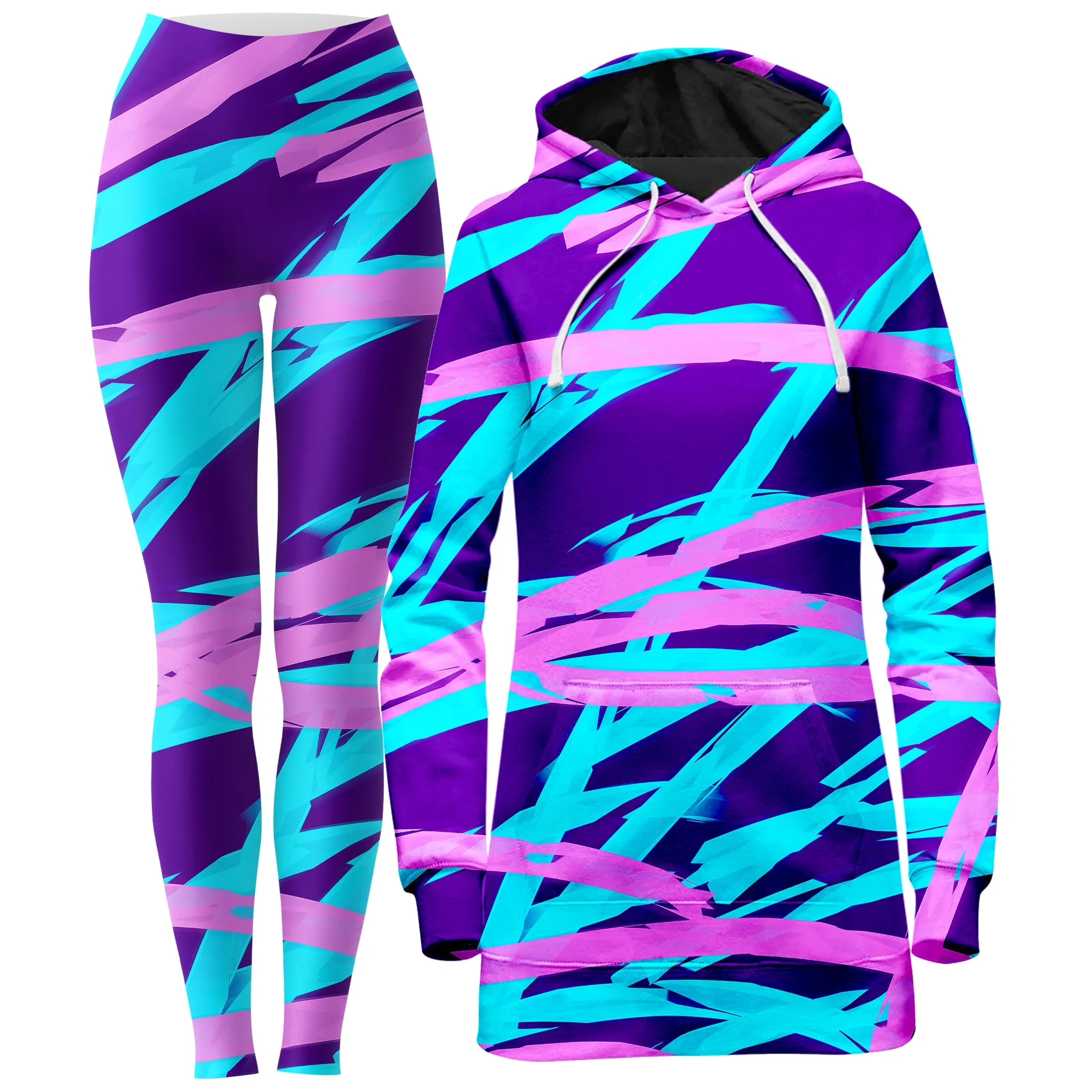 Purple and Blue Rave Abstract Hoodie Dress and Leggings Combo sold by iEDM