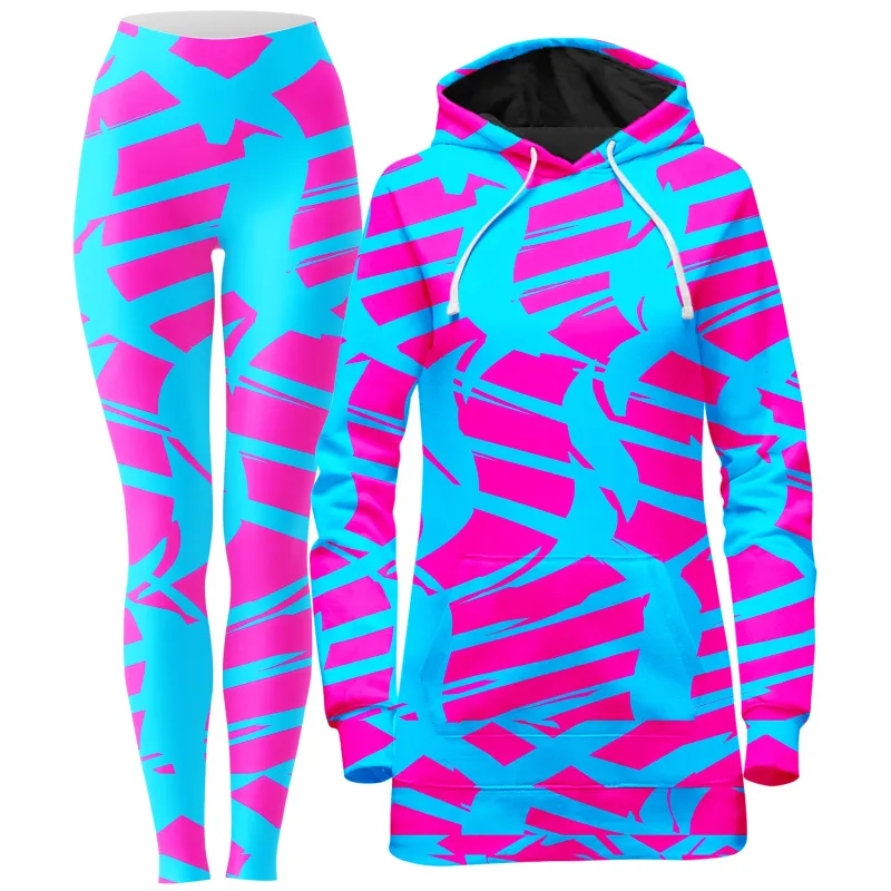 Pink and Blue Squiggly Rave Checkered Hoodie Dress and Leggings Combo sold by iEDM