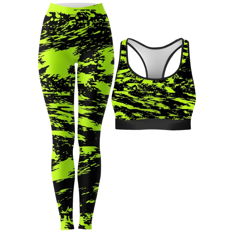 Black Lime Bolt Glitch Rave Bra and Leggings Combo sold by iEDM