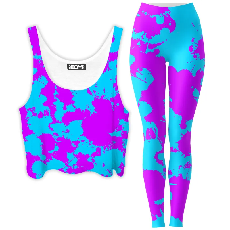 Blue and Purple Paint Splatter Crop Top and Leggings Combo sold by iEDM
