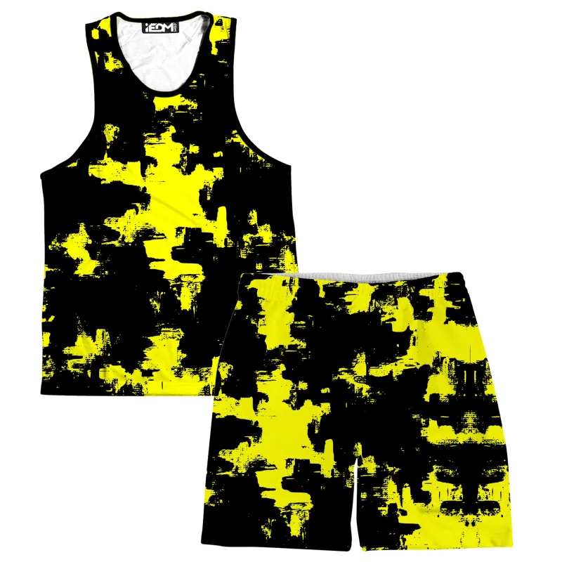 Black and Yellow Abstract Tank and Shorts Combo sold by iEDM