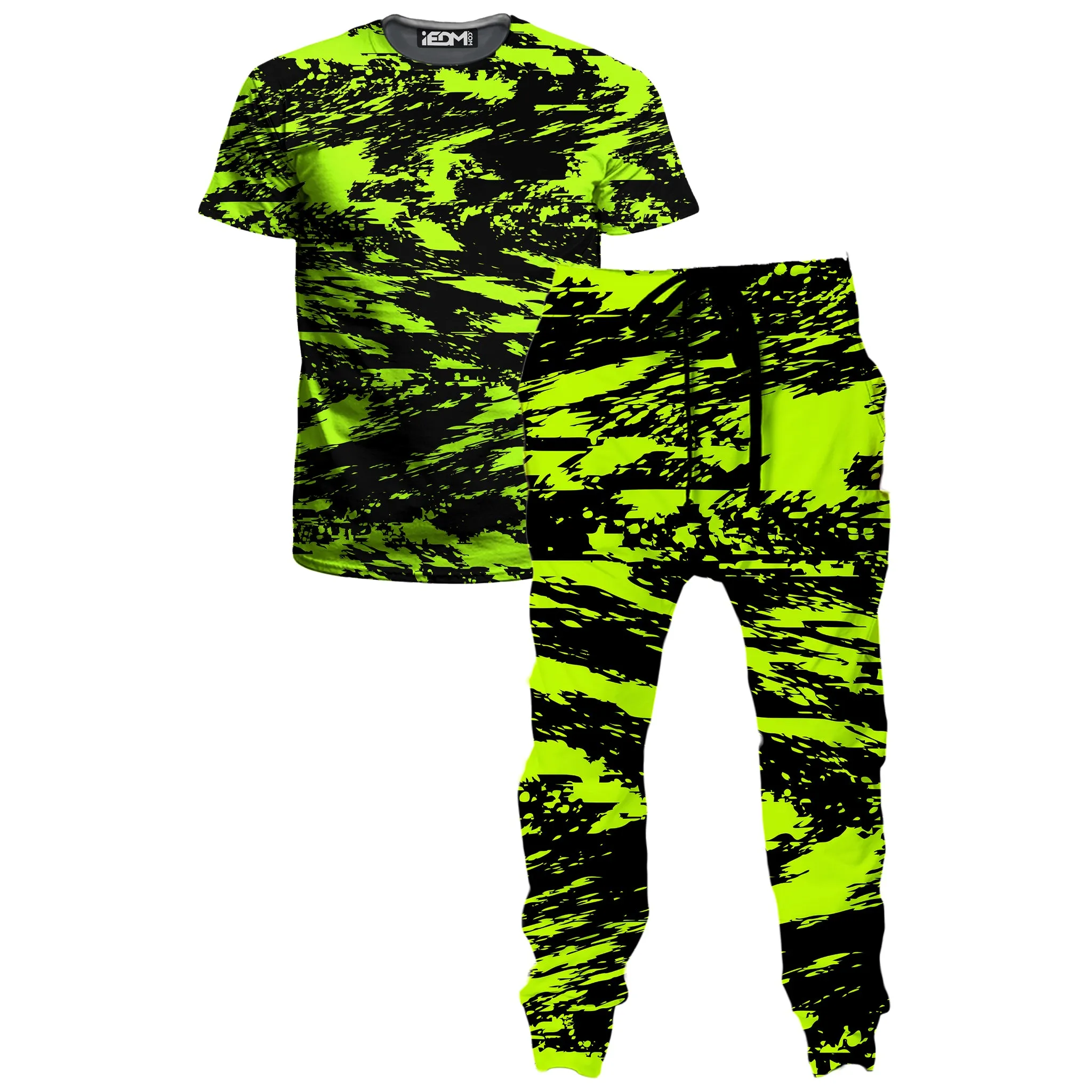 Black Lime Bolt Glitch T-Shirt and Joggers Combo sold by iEDM