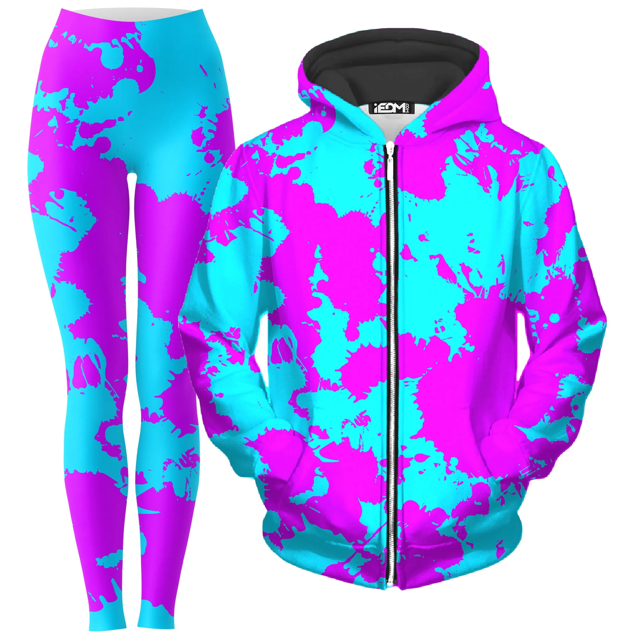 Blue and Purple Paint Splatter Zip-Up Hoodie and Leggings Combo sold by iEDM