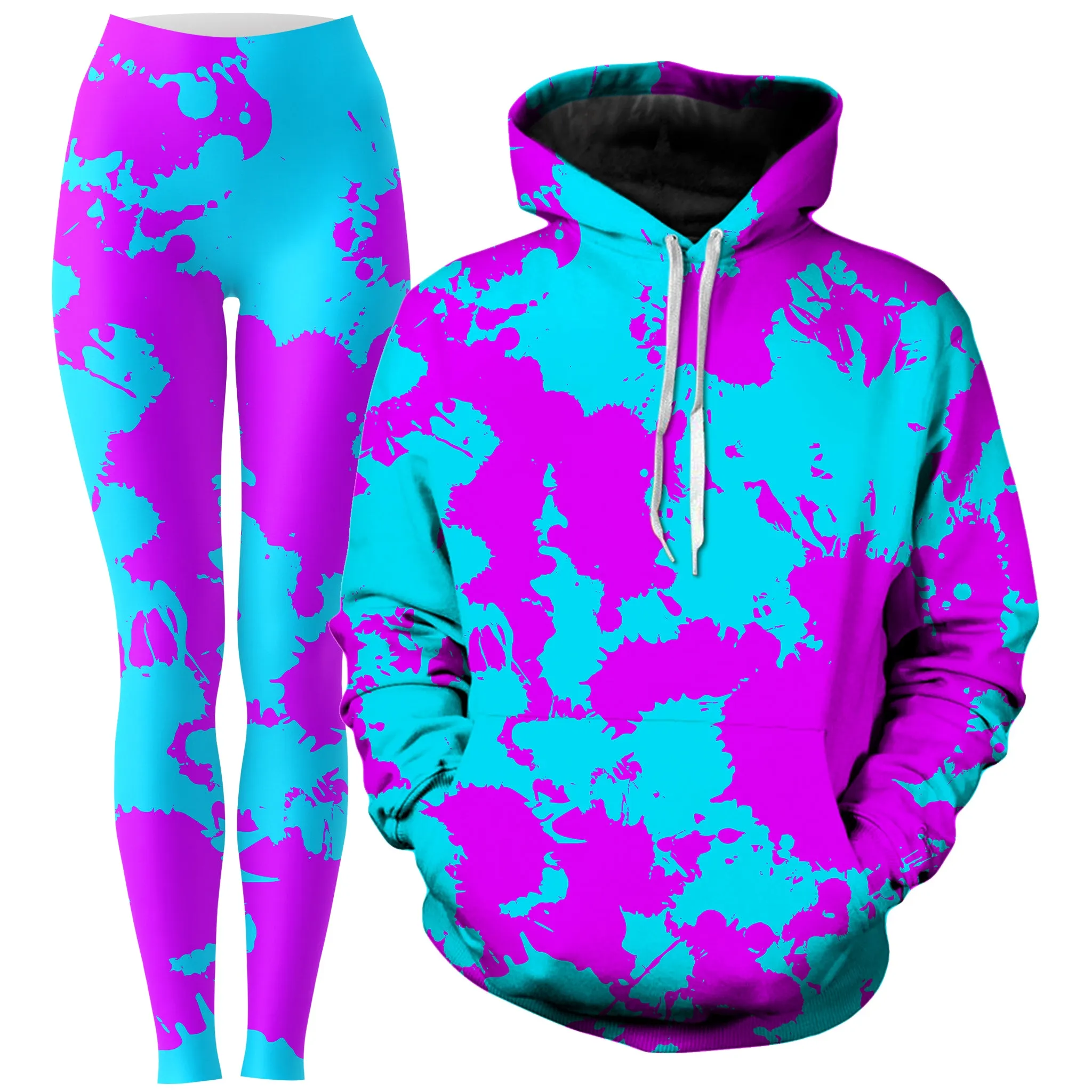 Blue and Purple Paint Splatter Hoodie and Leggings Combo sold by iEDM