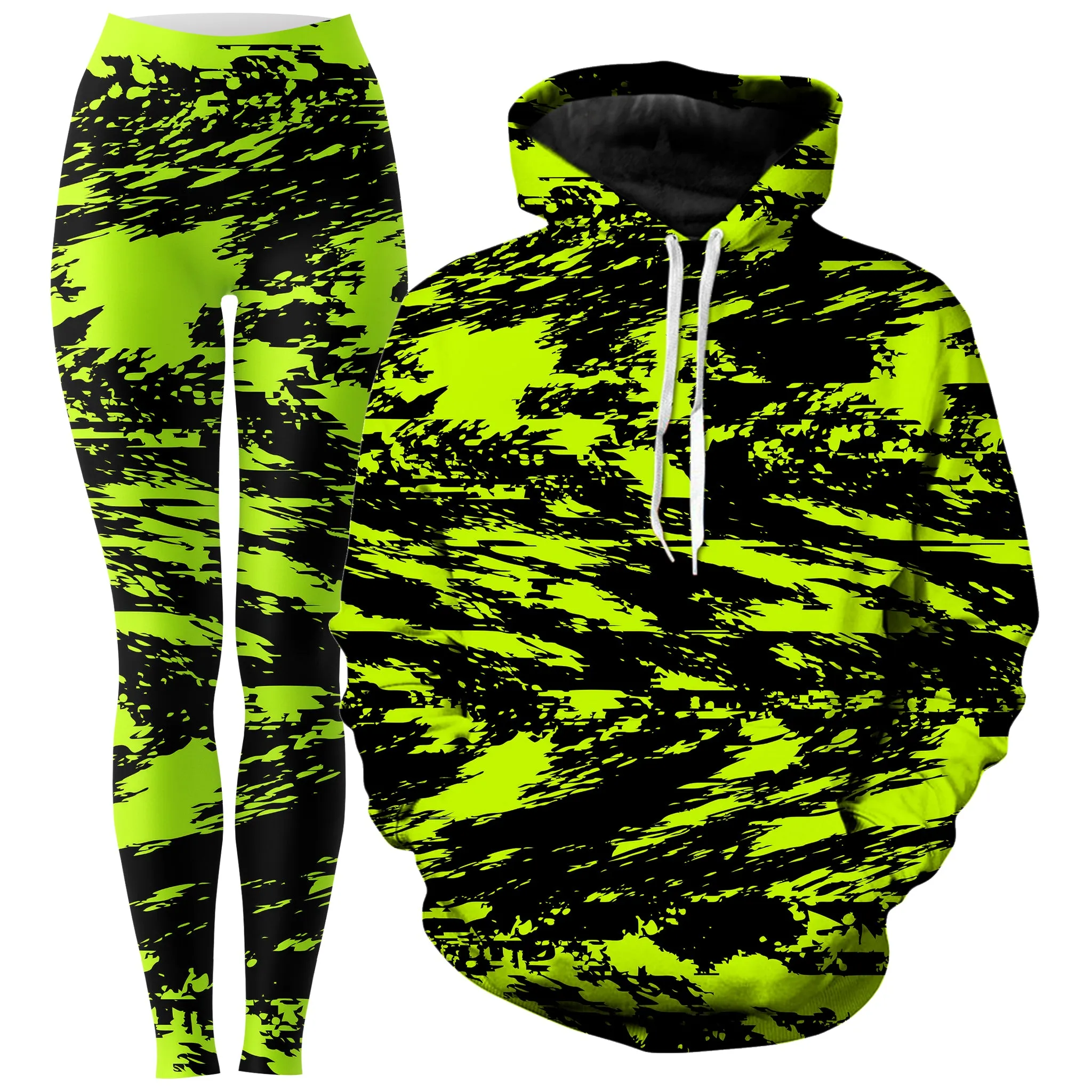 Black Lime Bolt Glitch Hoodie and Leggings Combo sold by iEDM