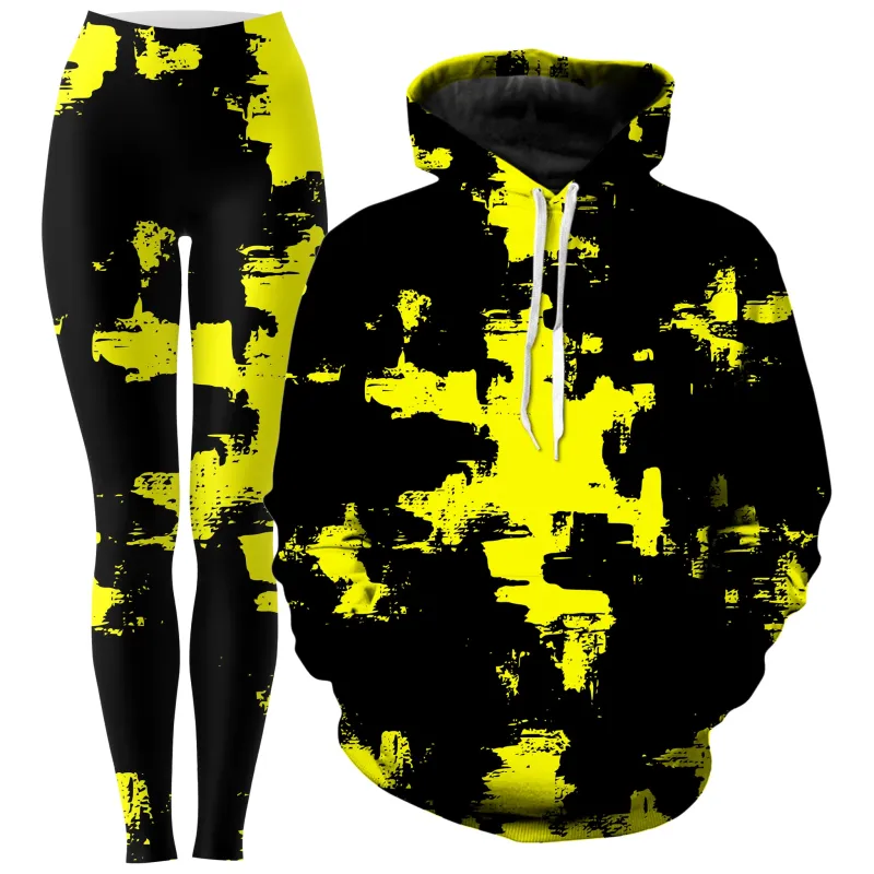 Black and Yellow Abstract Hoodie and Leggings Combo sold by iEDM