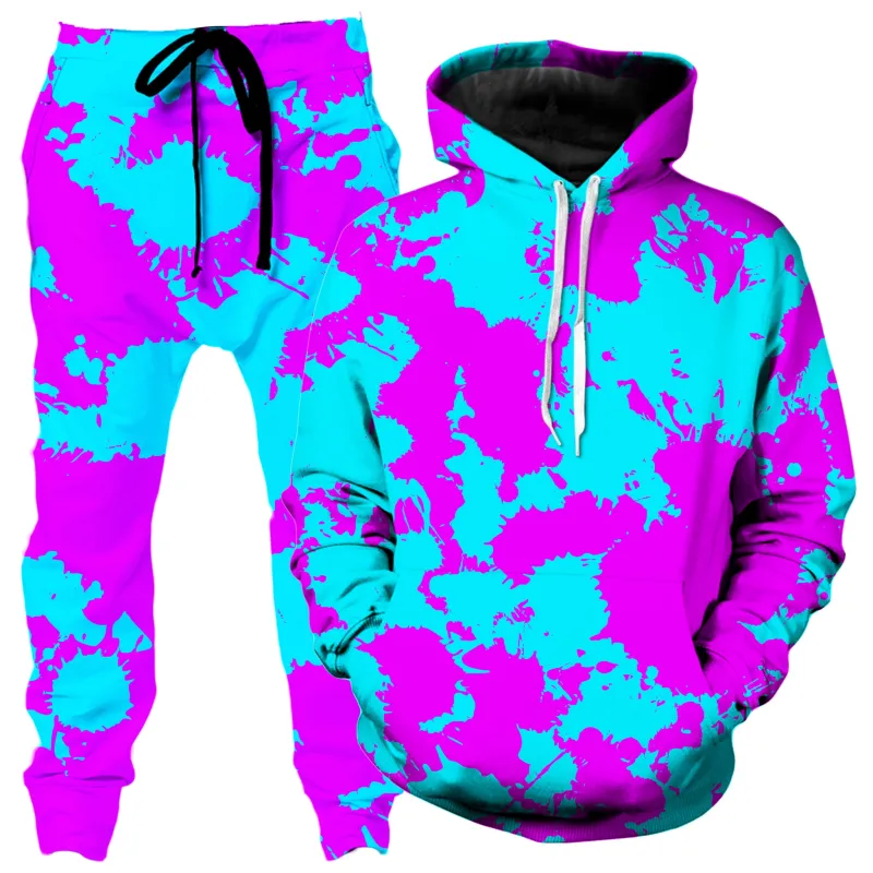 Blue and Purple Paint Splatter Hoodie and Joggers Combo sold by iEDM