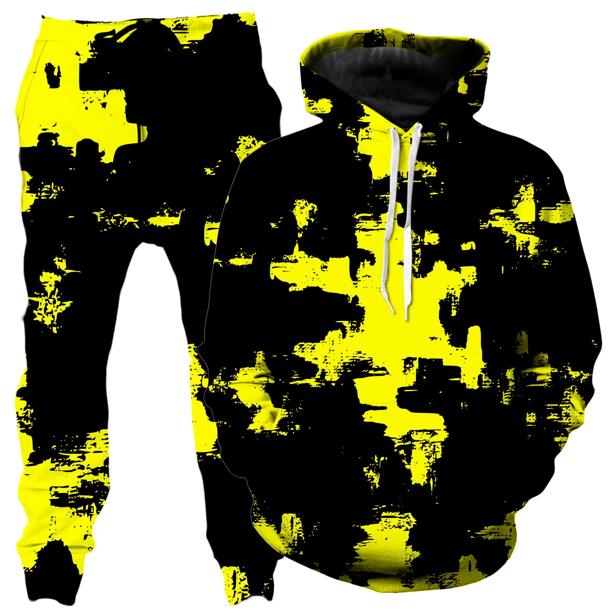 Black and Yellow Abstract Hoodie and Joggers Combo sold by iEDM