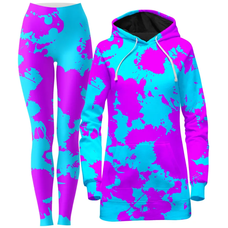 Blue and Purple Paint Splatter Hoodie Dress and Leggings Combo sold by iEDM