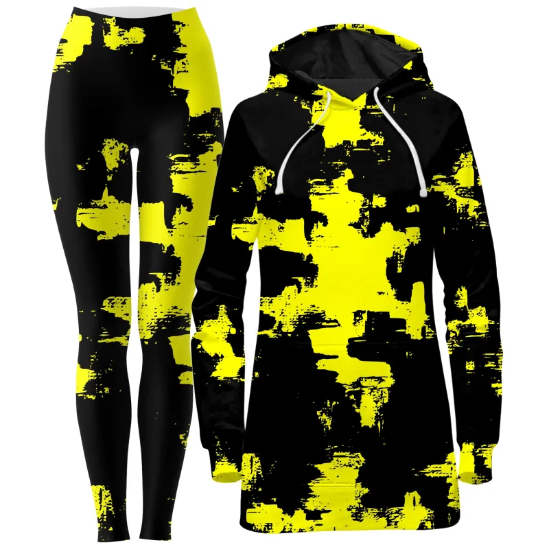Black and Yellow Abstract Hoodie Dress and Leggings Combo sold by iEDM