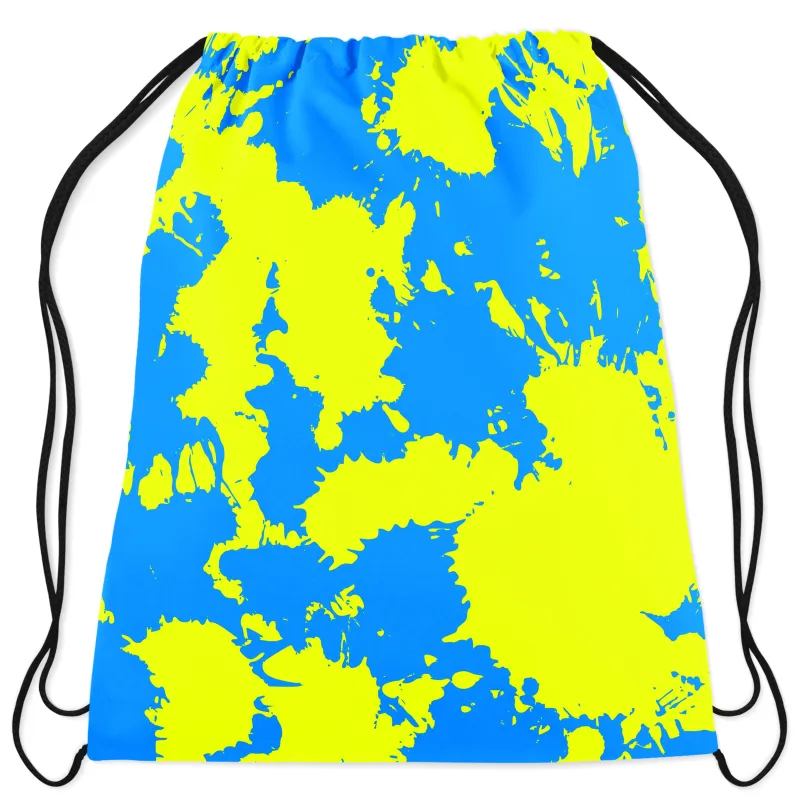 Yellow and Blue Paint Splatter Drawstring Bag sold by iEDM