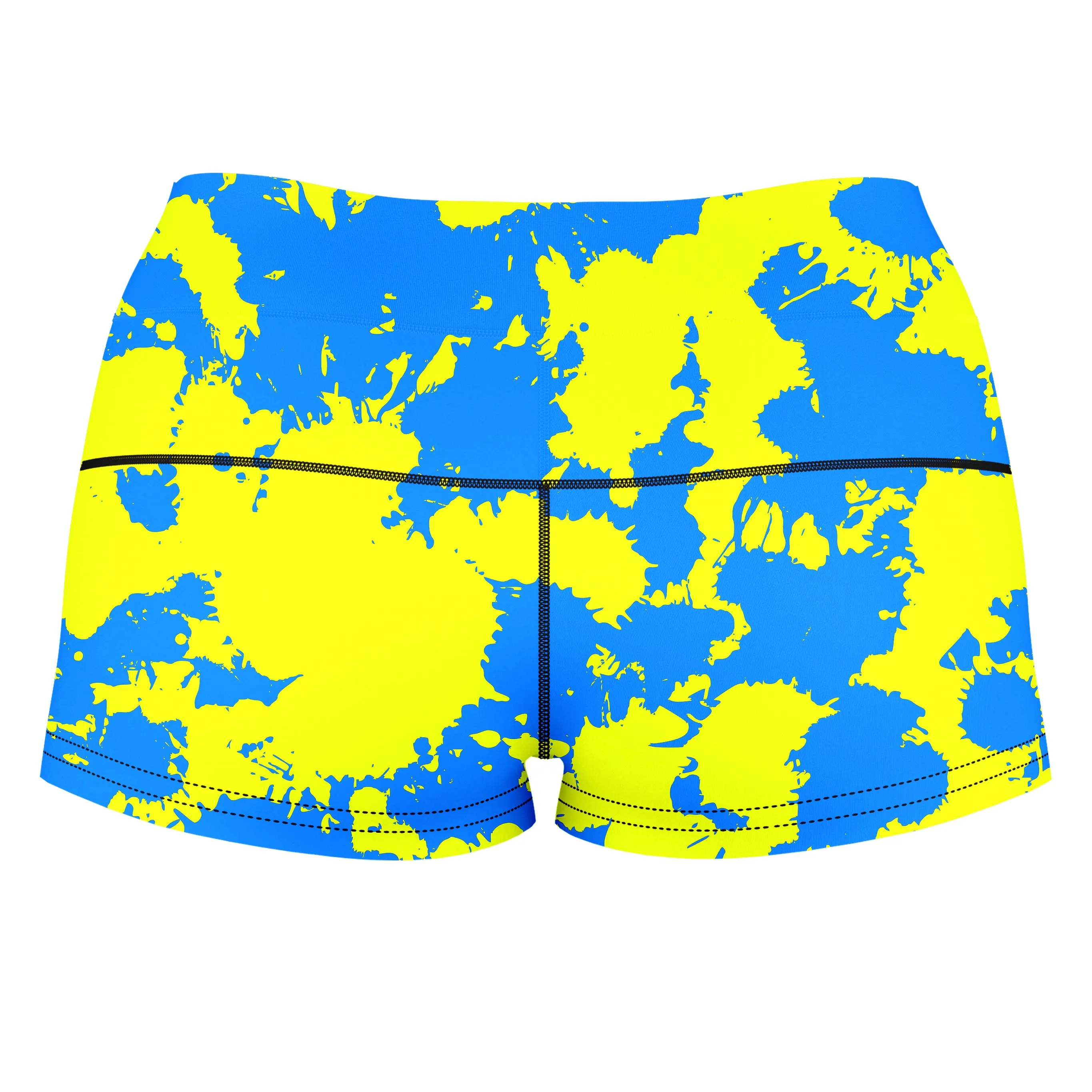 Yellow and Blue Paint Splatter High-Waisted Women's Shorts sold by iEDM product image thumbnail 2