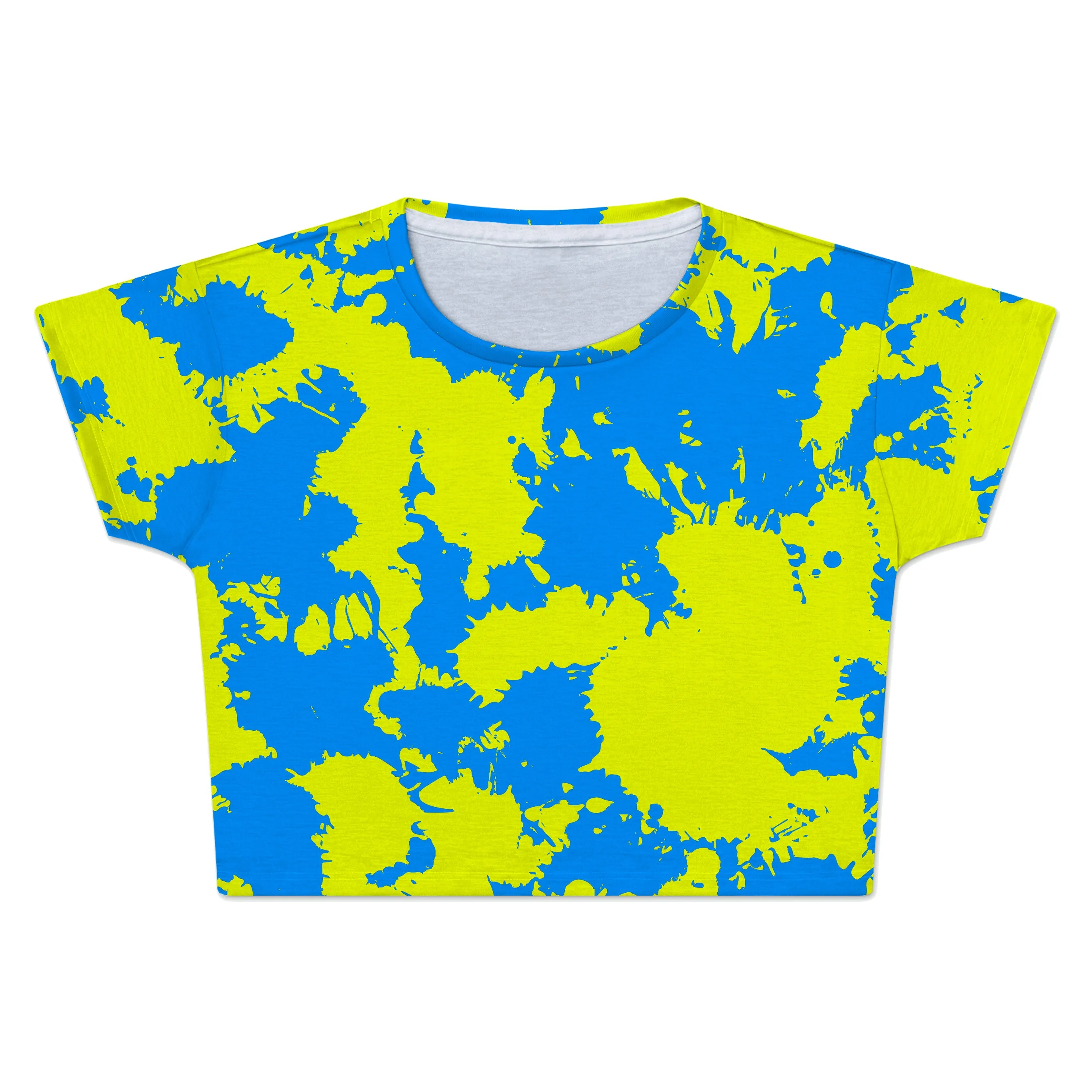 Yellow and Blue Paint Splatter Crop Tee sold by iEDM